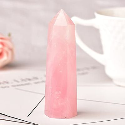 1PC Natural Stones Crystal Point 36 Color Tower Amethyst Rose Quartz Healing Stone Energy Ore Mineral Home Ornaments, LJFFJL-3006 (Color : Rose Quartz, Size : 50-60mm)