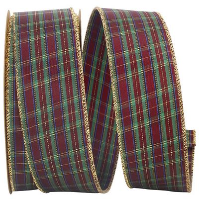 Bright Christmas Tartan Wired Ribbon - 2 1/2" x 20 Yards, Red, Green, Gold, Blue, Bright Plaid, Wreath, Gift Wrap, Bows