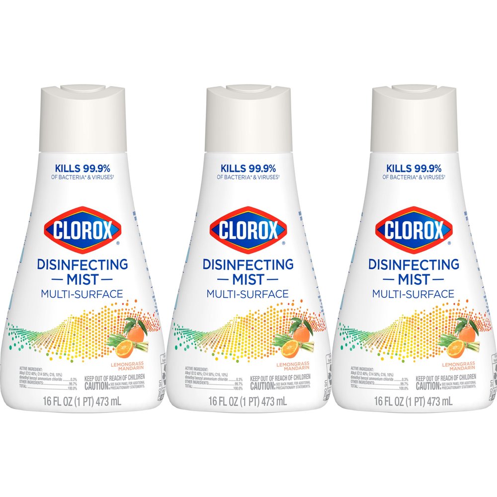 Clorox Disinfecting Mist, Lemongrass Mandarin, Household Essentials, 3 Refills, 16 Fl Oz Each