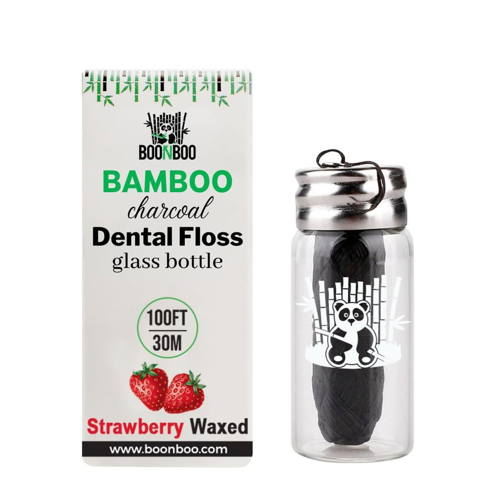 BOONBOO Dental Floss, Bamboo Charcoal Woven Thread, Strawberry