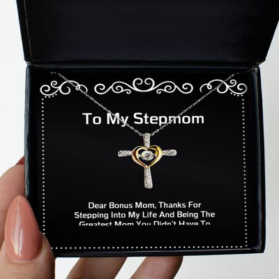 Useful Stepmom Cross Dancing Necklace, Dear Mom, Thanks for Stepping Into My Life and Being, Useful Gifts for Mom