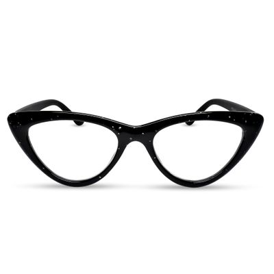 2SeeLife Sparkle Cat Eye Reading Glasses for Women  NarrowMedium Fit, Sturdy Frame, Spring Hinges, Premium Glitter Readers, Shiny Black, +1.50