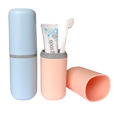 ZWCEGND 2PCS Toothbrush Travel Case,Multi-Function Portable Toothbrush Cover,Dustproof Toothbrush Holder,Suitable for Business Camping Travel or Daily Use(Pink+Blue)