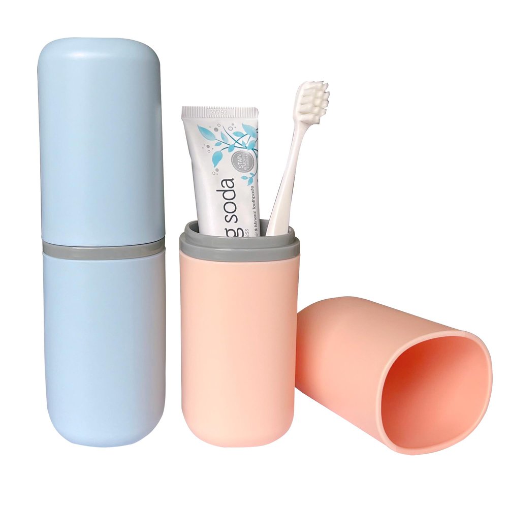 ZWCEGND 2PCS Toothbrush Travel Case,Multi-Function Portable Toothbrush Cover,Dustproof Toothbrush Holder,Suitable for Business Camping Travel or Daily Use(Pink+Blue)