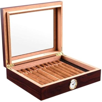 HongLianRiven Cigar Box Humidor Cigar Humidifier, Handmade Wooden Cigar Box Desktop Humidifier with Hygrometer Can Hold 20-25 Cigars (Color : A)