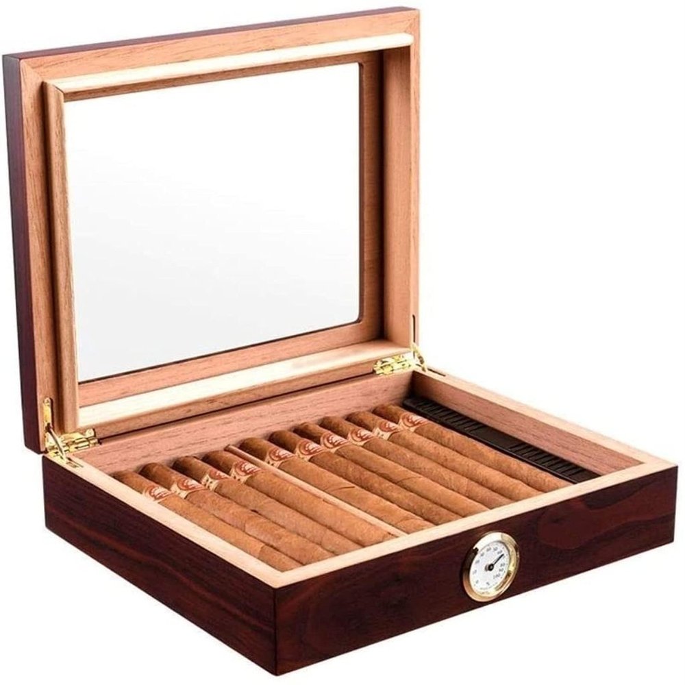 HongLianRiven Cigar Box Humidor Cigar Humidifier, Handmade Wooden Cigar Box Desktop Humidifier with Hygrometer Can Hold 20-25 Cigars (Color : A)