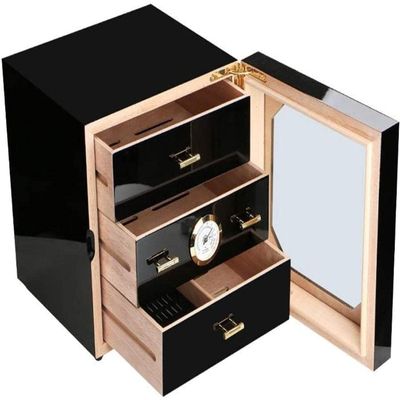 HongLianRiven Cigar Box Humidor Desktop Cigar Humidor Tempered Glasstop with Front Mounted Hygrometer and Humidifier,Storage Box (Color : Black)