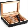 HongLianRiven Cigar Box Humidor Cigar Box Set Carbon Fiber Front Digital Hygrometer and Humidifier Cedar Wood Lining Suitable for Beginner Men (Color: Black) (Color : Black) view 1