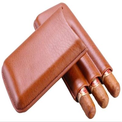 HongLianRiven Cigar Box Humidor Cigars Travel Cigar Box, Can Accommodate 3 Cigars and Stainless Steel Cigar Cutter (Color : Brown)