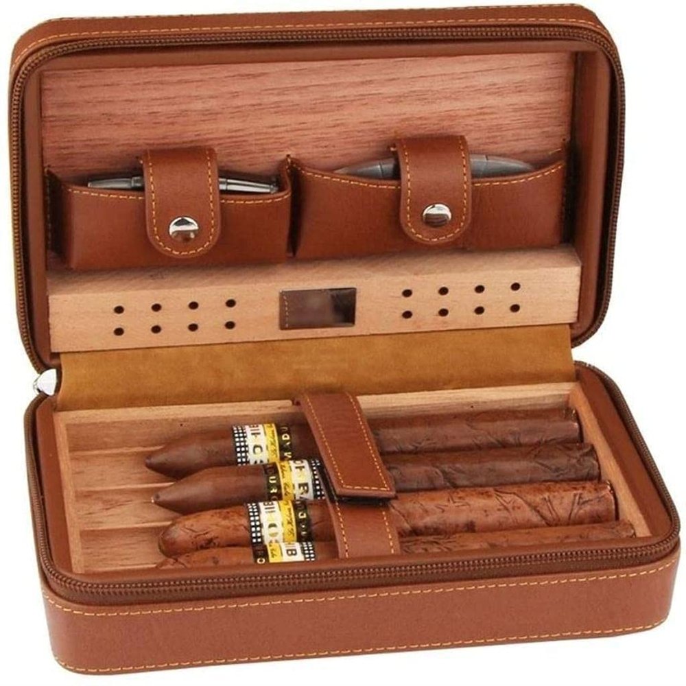 HongLianRiven Cigar Box Humidor Cigar Humidor, Cigar Case, Cedar Wood Travel Portable Leather Cigar Humidor with Humidifier