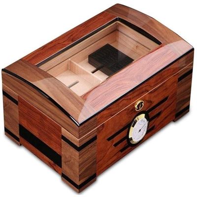 HongLianRiven Cigar Box Humidor Desktop Humidor with Tempered Glasstop, Cedar Divider, and Ring Glass Hygrometer
