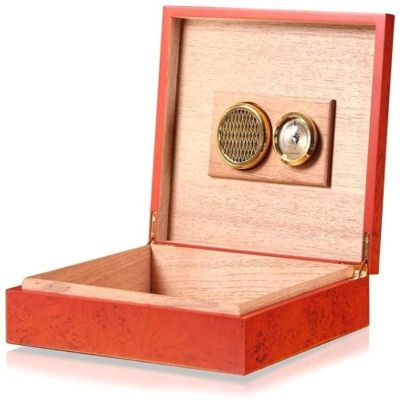 HongLianRiven Cigar Box Humidor Cedar Wood Cigar Box, Mini Portable Cigar Humidifier with Humidifier Box Thermometer (Color : Red)