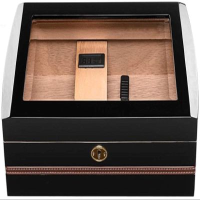 HongLianRiven Cigar Box Humidor Cigar Humidor with Hygrometer and Humidifier,Desktop Humidor,Holds Multiple Cigars (Color : Black)