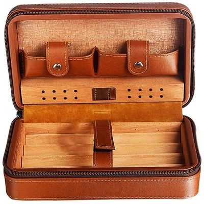 HongLianRiven Cigar Box Humidor Cigar Humidor,Handmade Cedar Wood Cigar Box,The Portable Humidor with Two Pockets (Color : Brown)