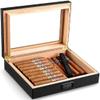 HongLianRiven Cigar Box Humidor Cigar Humidor Carbon Fiber Handmade Cedar Wood/Front Digital Hygrometer/Humidifier/Glass Top/Holds 20-25 Cigars (Color : Black) view 1