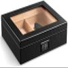 HongLianRiven Cigar Box Humidor Cigar Humidor Carbon Fiber Handmade Cedar Wood/Front Digital Hygrometer/Humidifier/Glass Top/Holds 20-25 Cigars (Color : Black) view 2