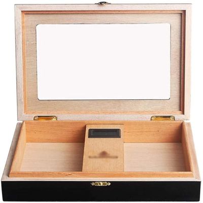 HongLianRiven Cigar Box Humidor Desktop Cigar Humidor Cedar Cigar Desktop Box Exquisite Portable Cigar Humidor Cedar Wood Lined (Color : Black)