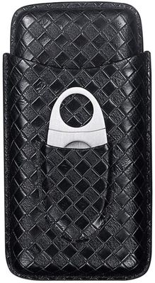 HongLianRiven Cigar Box Humidor Portable Leather Cigar Box, Cigar Box Travel, Can Accommodate 3 Cigars and Stainless Steel Cigar Cutter (Color : Black)