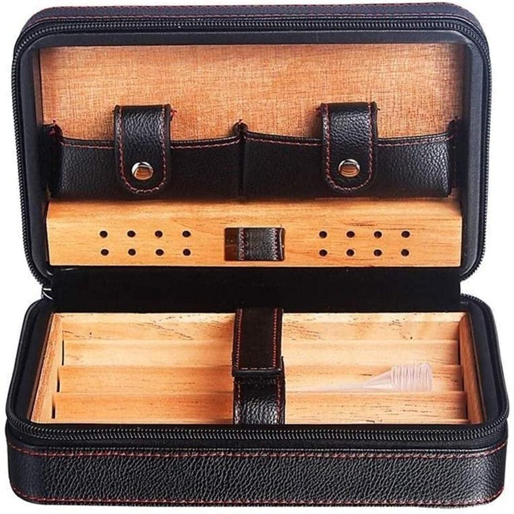 HongLianRiven Cigar Box Humidor Portable Travel Cigar Humidifier, Cigar Case with Two Pockets, Cigar Case (Color : Black)