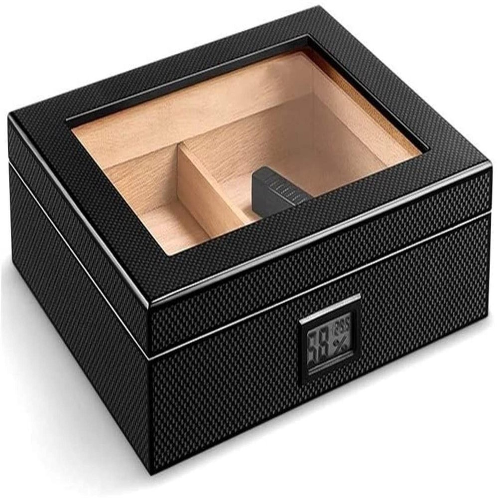 HongLianRiven Cigar Box Humidor Cigars Cigar Humidor, Cigar Humidifier with Front Hygrometer and Humidifier (Color : Black)