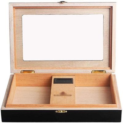 HongLianRiven Cigar Box Humidor Humidor Portable Cedar Wood Lined Humidifier/Removable Tray, Suitable for Cigar Lovers (Color: Black) (Color : Black)