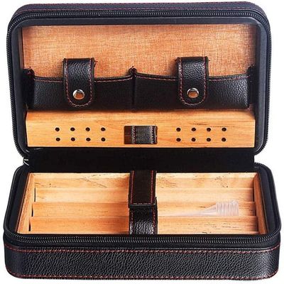 HongLianRiven Cigar Box Humidor Cigar Humidor,Handmade Cedar Wood Cigar Box,The Portable Humidor with Two Pockets (Color : Black)