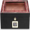 HongLianRiven Cigar Box Humidor Desktop Cigar Humidor, Tempered Glass Top Hygrometer Humidifier, Cedar-Lined Cigar Storage Box (Color : Black) view 1