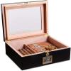 HongLianRiven Cigar Box Humidor Desktop Cigar Humidor, Tempered Glass Top Hygrometer Humidifier, Cedar-Lined Cigar Storage Box (Color : Black) view 2
