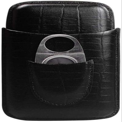 HongLianRiven Cigar Box Humidor Cigars Cigar Box, Portable Travel Cigar Holster, with Stainless Steel Cigar Cutter (Color : Black)