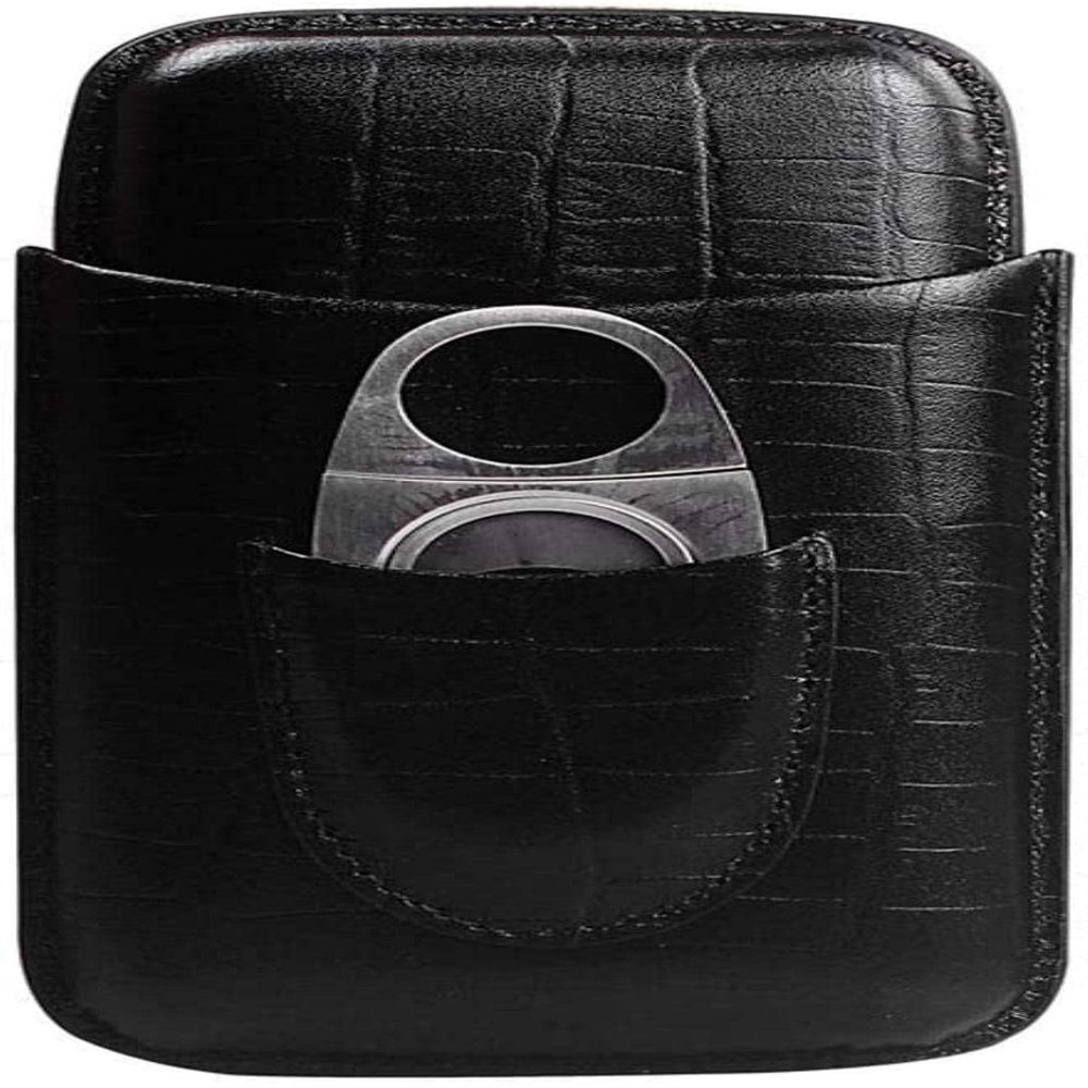 HongLianRiven Cigar Box Humidor Cigars Cigar Box, Portable Travel Cigar Holster, with Stainless Steel Cigar Cutter (Color : Black)