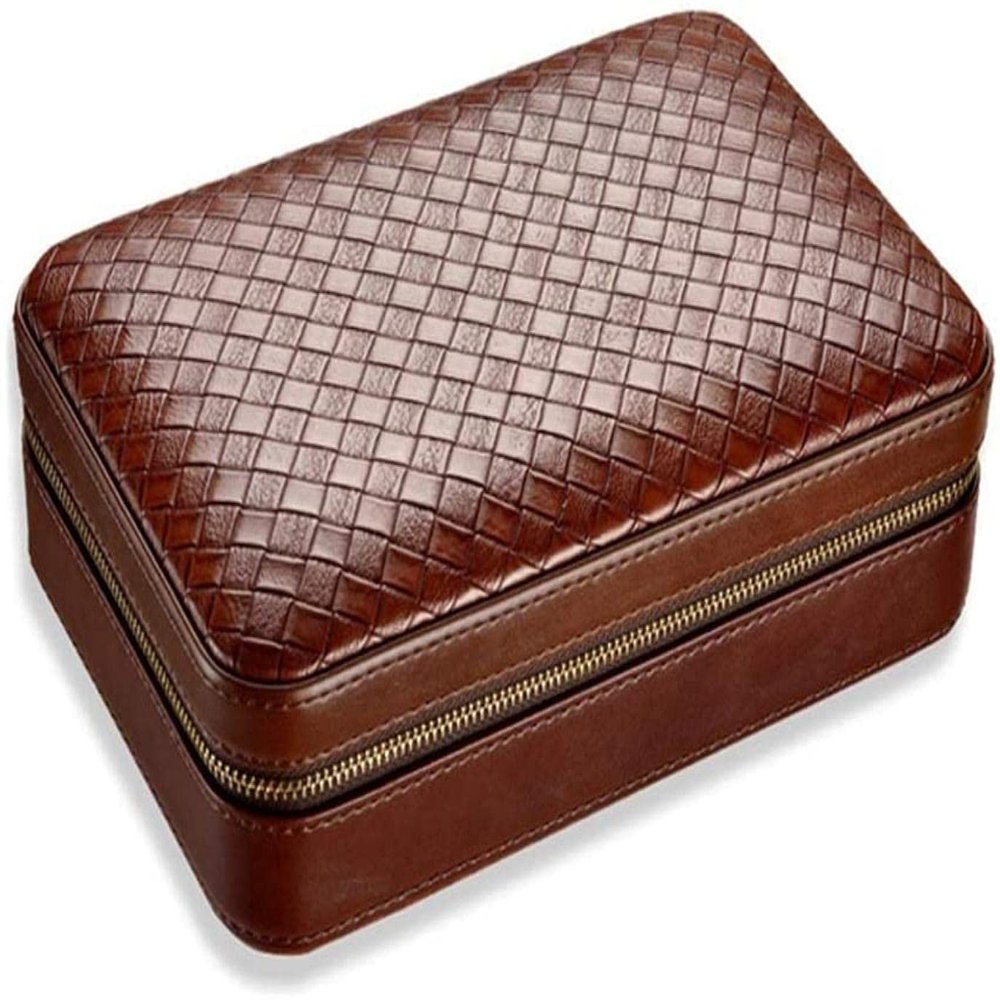 HongLianRiven Cigar Box Humidor Cigars Cigar Case Travel Genuine Leather Humidor Cedar Wood Lined with Humidifier and Removable Trays (Color : Brown)