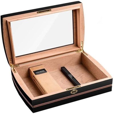 HongLianRiven Cigar Box Humidor Cigar Humidor, Cigar Box with Hygrometer and Humidifier,Large Capacity Cigar Box (Color : Black)