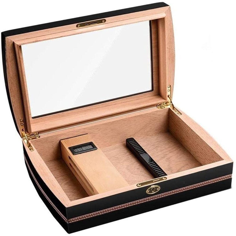 HongLianRiven Cigar Box Humidor Cigar Humidor, Cigar Box with Hygrometer and Humidifier,Large Capacity Cigar Box (Color : Black)