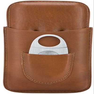 HongLianRiven Cigar Box Humidor Cigars Cigar Box, Portable Travel Cigar Holster, with Stainless Steel Cigar Cutter (Color : Brown)