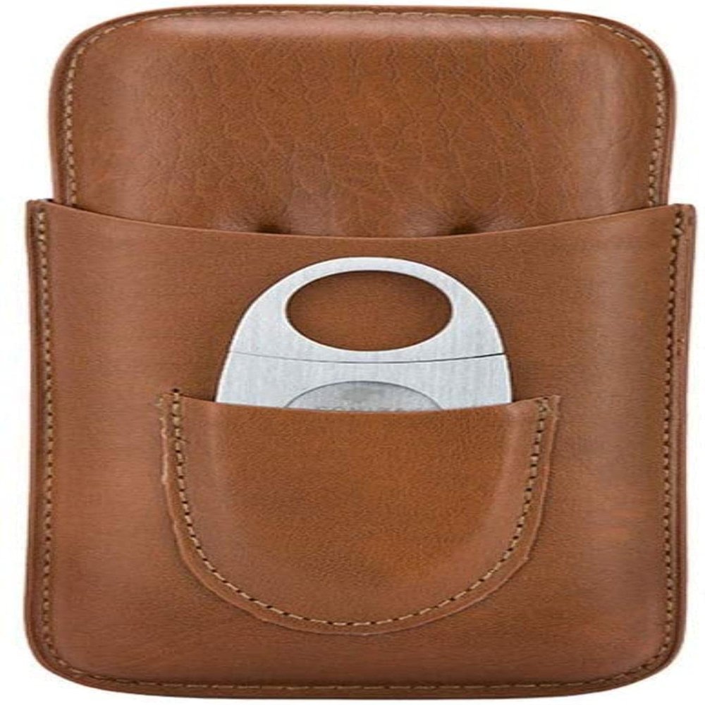 HongLianRiven Cigar Box Humidor Cigars Cigar Box, Portable Travel Cigar Holster, with Stainless Steel Cigar Cutter (Color : Brown)