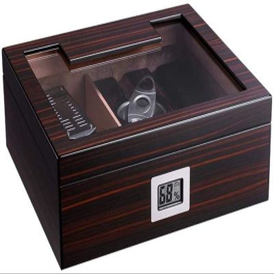 HongLianRiven Cigar Box Humidor Cigar Humidor with Hygrometer and Humidifier Including Cigar Cutter/Ashtray/Can Hold About 50 Sticks (Color : Brown)