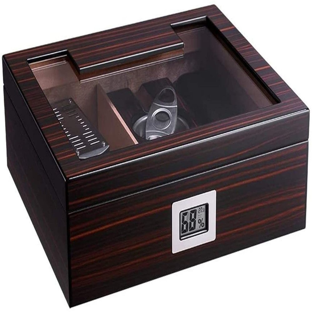 HongLianRiven Cigar Box Humidor Cigar Humidor with Hygrometer and Humidifier Including Cigar Cutter/Ashtray/Can Hold About 50 Sticks (Color : Brown)
