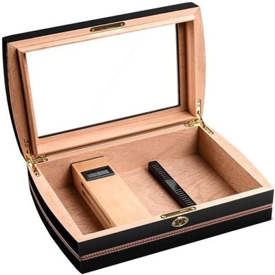 HongLianRiven Cigar Box Humidor Cedar Wood Cigar Box, Large Capacity Cigars Box, with Safety Lock (Color : Black)