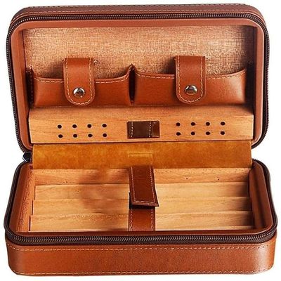 HongLianRiven Cigar Box Humidor Travel Cigar Box,Cigar Humidor,Portable Cigar Box with Two Pockets, Cigar Box (Color : Brown)