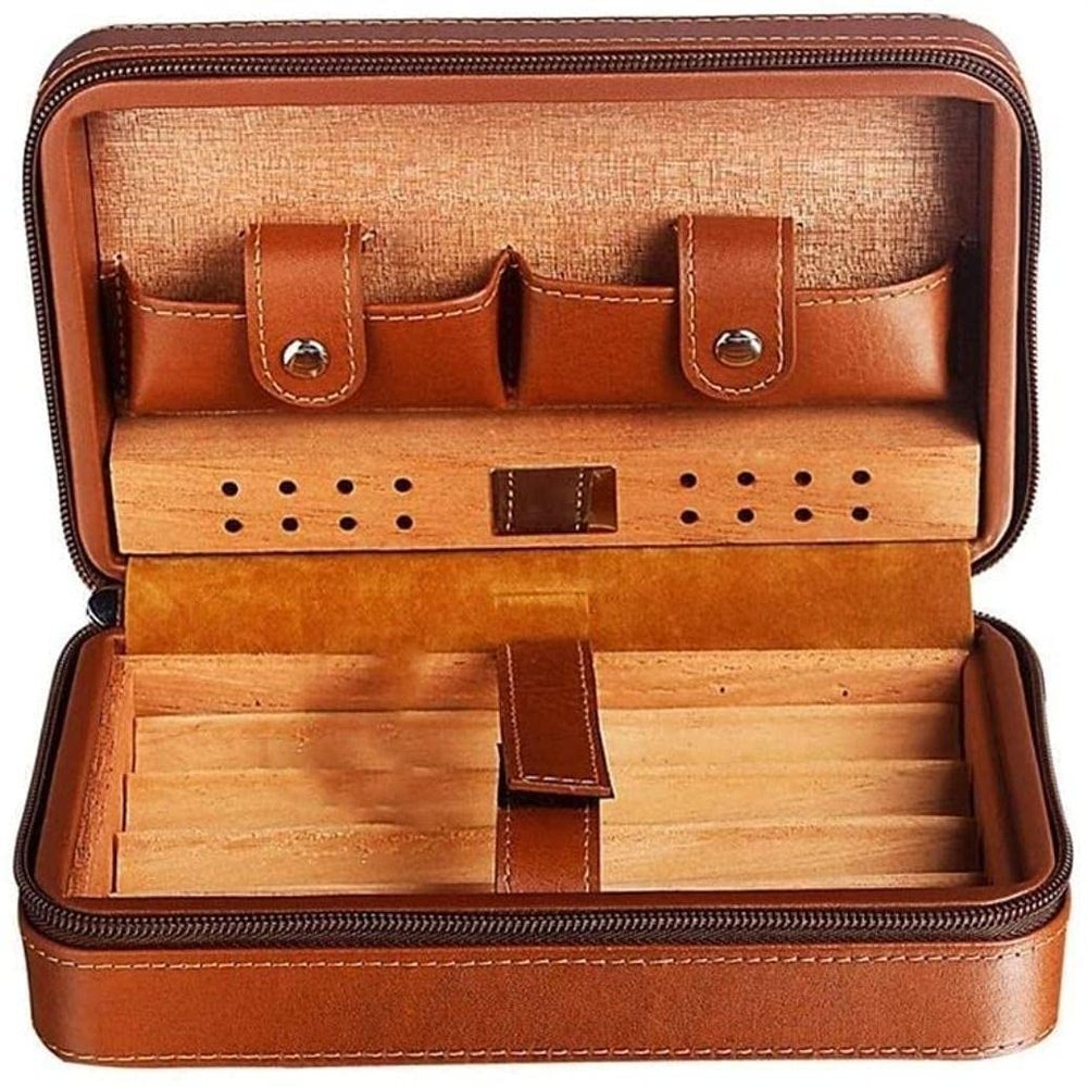 HongLianRiven Cigar Box Humidor Travel Cigar Box,Cigar Humidor,Portable Cigar Box with Two Pockets, Cigar Box (Color : Brown)