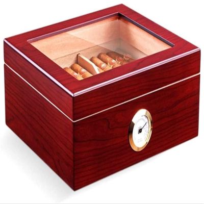 HongLianRiven Cigar Box Humidor Cigar Humidor, Cigar Box with Hygrometer and Humidifier, Glass Sunroof, Large Capacity Design (Color : Brown)