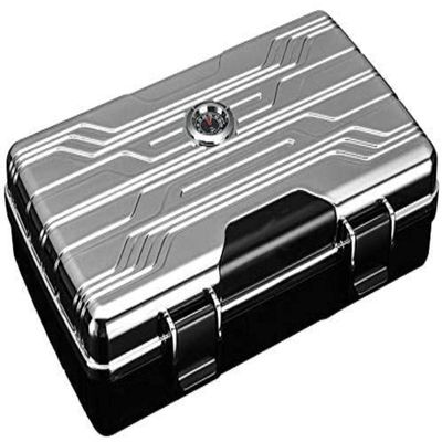 HongLianRiven Cigar Box Humidor 10 Cigar Desktop Humidor Cigar Box + Hygrometer (Color : Silver)