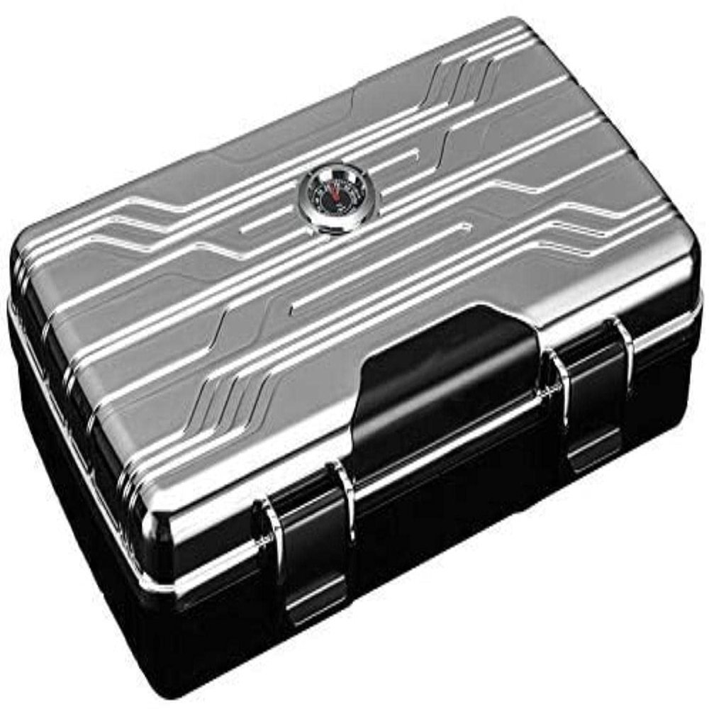 HongLianRiven Cigar Box Humidor 10 Cigar Desktop Humidor Cigar Box + Hygrometer (Color : Silver)