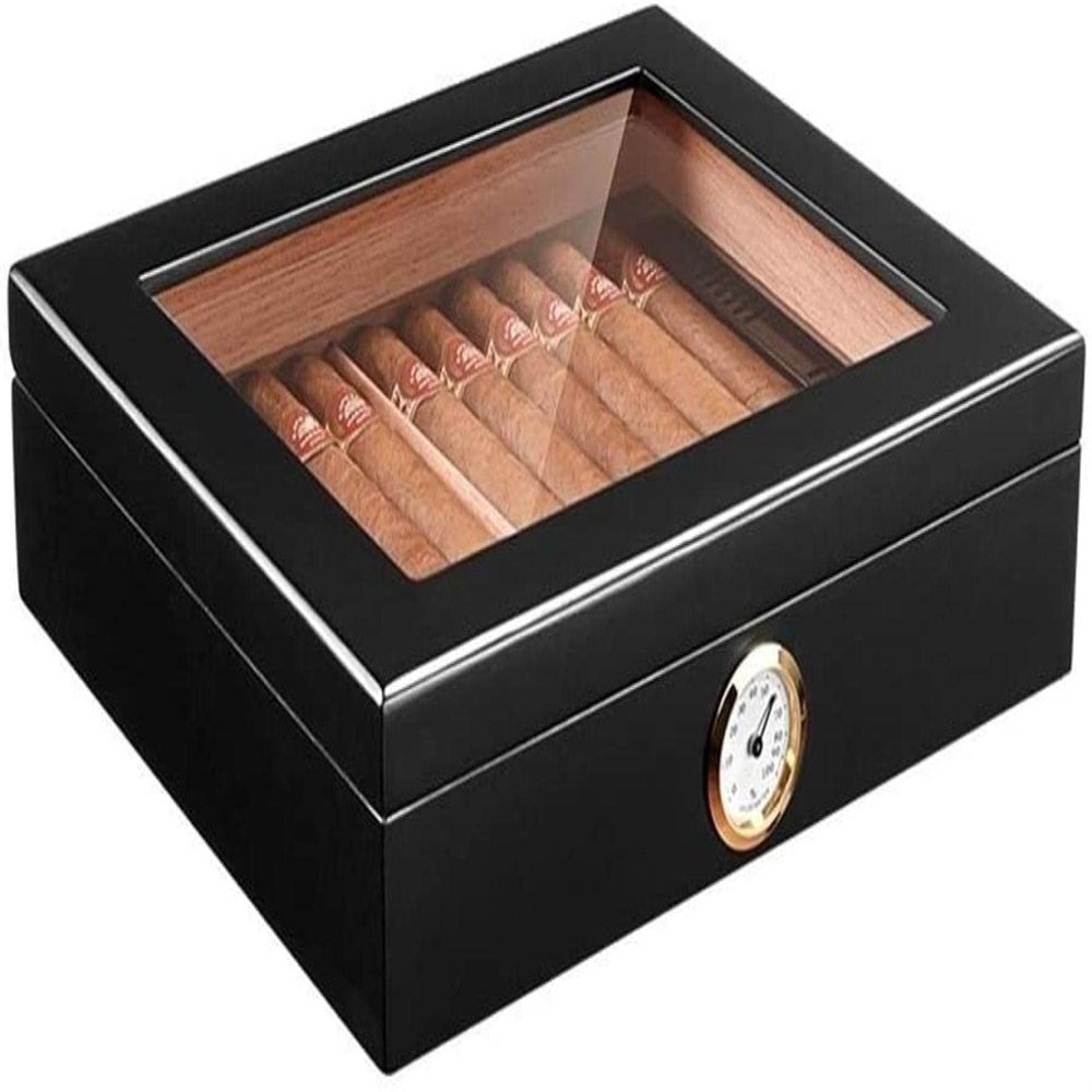 HongLianRiven Cigar Box Humidor Tabletop Cigar Humidor, Cedar-Lined Cigar Humidor with Hygrometer and Humidifier (Color : A)