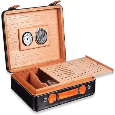 HongLianRiven Cigar Box Humidor Portable Travel Cigars Box,Cigar Humidor,Cedar Cigar Box with Hygrometer and Humidifier (Color : Black)