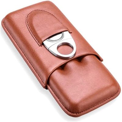 HongLianRiven Cigar Box Humidor Travel Cigar Box, Handmade Cedar Wood-Lined Cigar Box Humidor with Stainless Steel Cigar Cutter (Color : Brown)