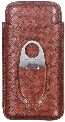 HongLianRiven Cigar Box Humidor Portable Leather Cigar Box, Cigar Box Travel, Can Accommodate 3 Cigars and Stainless Steel Cigar Cutter (Color : Brown)