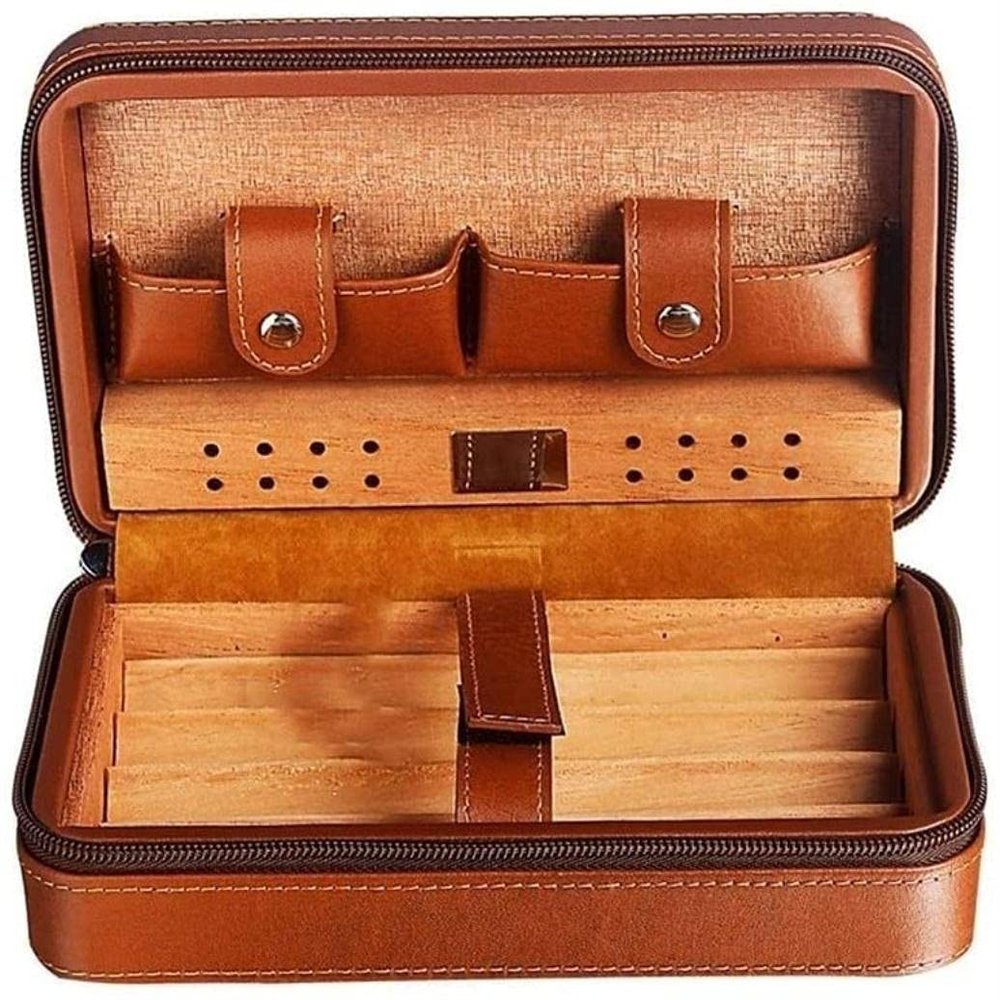 HongLianRiven Cigar Box Humidor Portable Travel Cigar Humidifier, Cigar Case with Two Pockets, Cigar Case (Color : Brown)