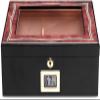 HongLianRiven Cigar Box Humidor Cigar Storage Box Tempered Glass Top Hygrometer Humidifier Cedar Wood Lining Can Hold About 35 Cigars, with Lock (Color: Black) (Color : Black) view 1