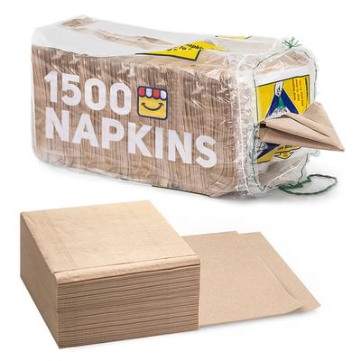 (1500-Pack) Brown Napkins - Bulk Unbleached, Natural & Rustic Kraft Paper Napkins - Eco-Conscious Disposable Kitchen Tissue Supplies for Home, Parties, Restaurant, BBQ - 12x12 Unfolded